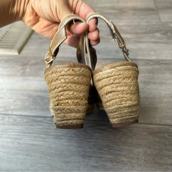 Sofft Gold Metallic Espadrilles Wedge Open Toe - Picture 14 of 16